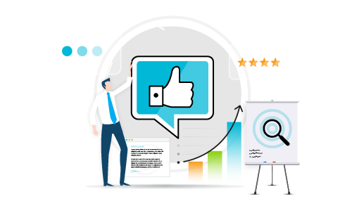 Character looking at services icons