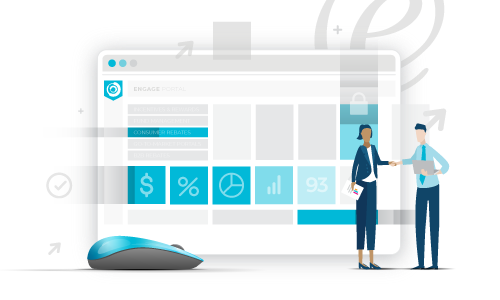 Monitor screen and ecosystem partner characters shaking hands